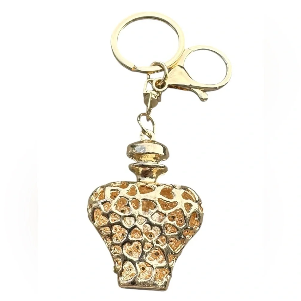 3/$25 Sparkle.Rhinestone Jeweled Pink & Gold Fancy Bottle Keychain Bag Charm